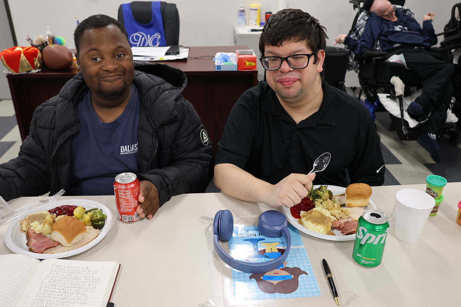 Ability Connection members Jermaine and Collin celebrate Thanksgiving at the Ability Connection Training Center on Friday, November 22, 2024.